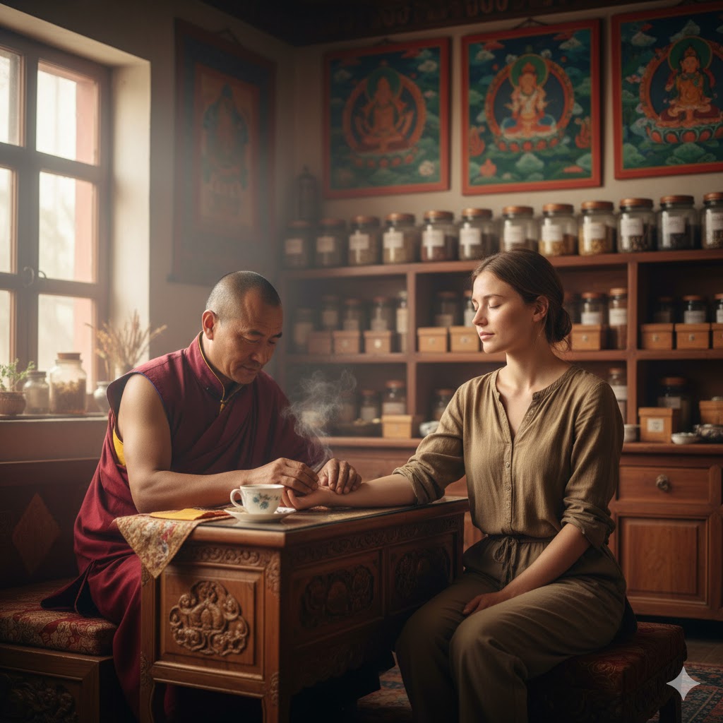 Tibetan doctor taking the pulse